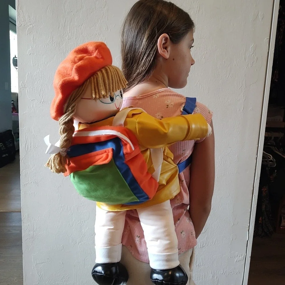 Vtg Amy‎ Lyn Doll backpack Rain Coat Beanie Braids Blonde Adjustable Y2K